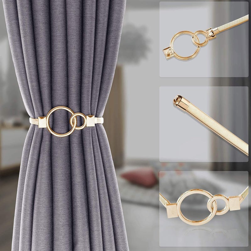 LLPMutu 4Pack Aluminum Alloy Spring Design Curtain Ties - Gold Ring Holdbacks - Image 4